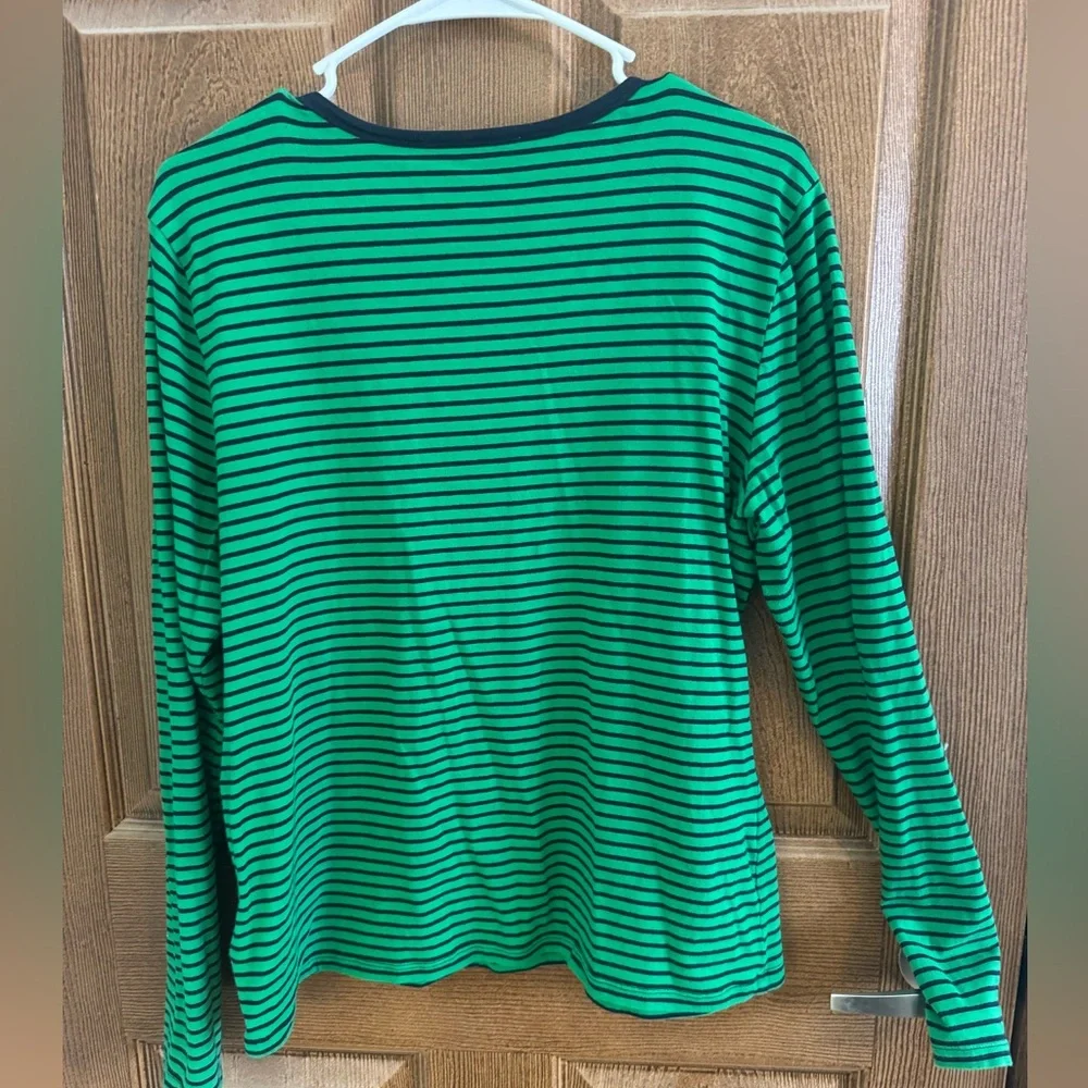 Women’s Michael Kors L/S shirt. Kelly green & navy. Zips @ shoulders. SFH - Picture 2 of 3